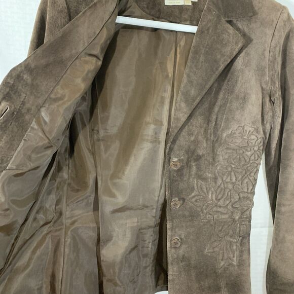 Margaret Godfrey Leather Suede Jacket Womens Small Petite Brown PP - Picture 5 of 8